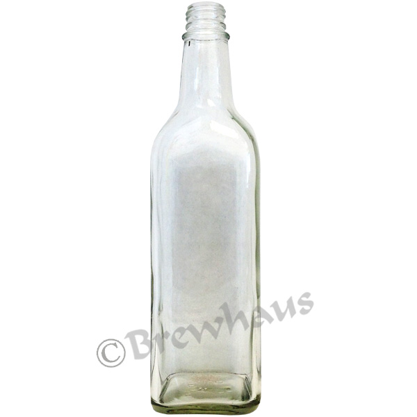 750ml Square Liquor Bottles, Clear, 12/cs